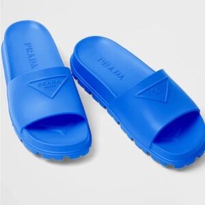 Prada blue rubber pool slides